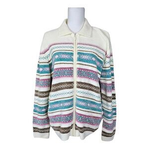 VNT 90's Alfred Dunner Fair Isle Full Zip Chenille Sweater Cardigan Plus Size 1X